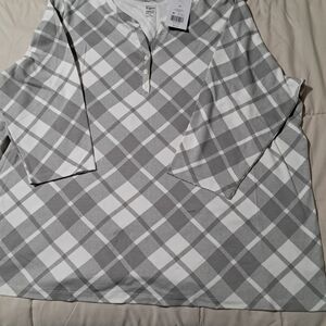Kim Rogers Dove Grey & White Plaid Henley Tunic